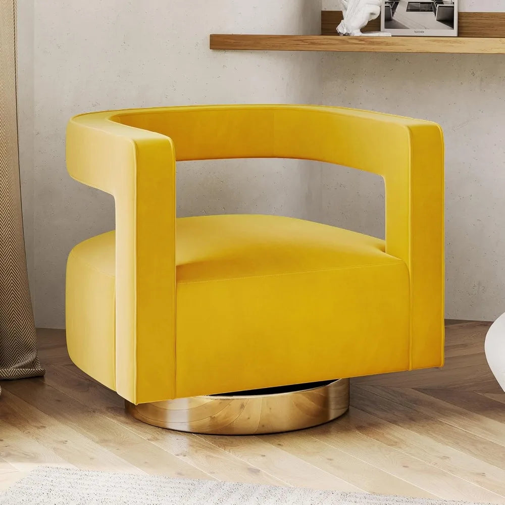 Swivel Barrel Accent Chair, Modern Upholstered Arm Comfy Velvet Curved Back Round Chair with Gold Base Wood Frame, 360 Degree f