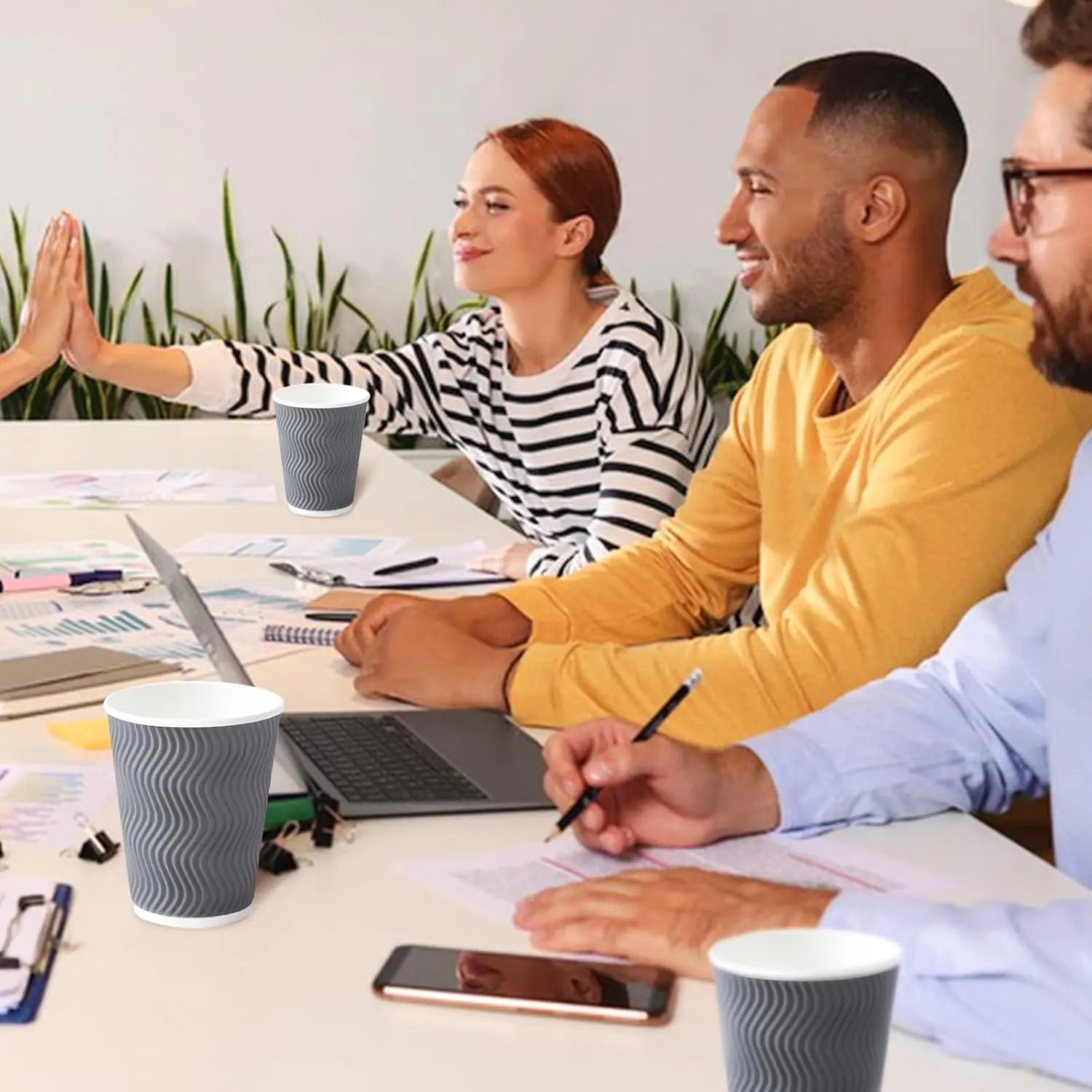 500 Count 12 oz Insulated Disposable Paper Cups, Corrugated Ripple Wall for Hot Beverages (Grey)