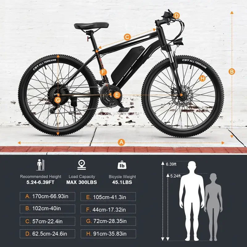 26" Electric Motorcycles Mountain E Bike for Adults, 700W Peak Motor Ebike 22Mph 38Miles 10.4AH 15.6AH Adults Electric Bicycle