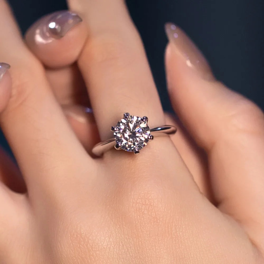 Fashion Classic Six-claw 925 Silver D-color Moissanite Ring Endless Closed Ring Light Luxury Women