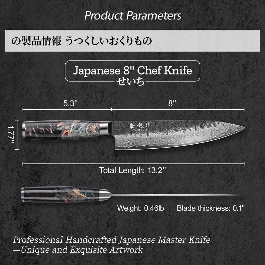 Chef Knife, 8 Inch Damascus Kitchen Knife with VG10 Steel Core, Professional Black Forged Kitchen Knives with Ergonomic Handle,