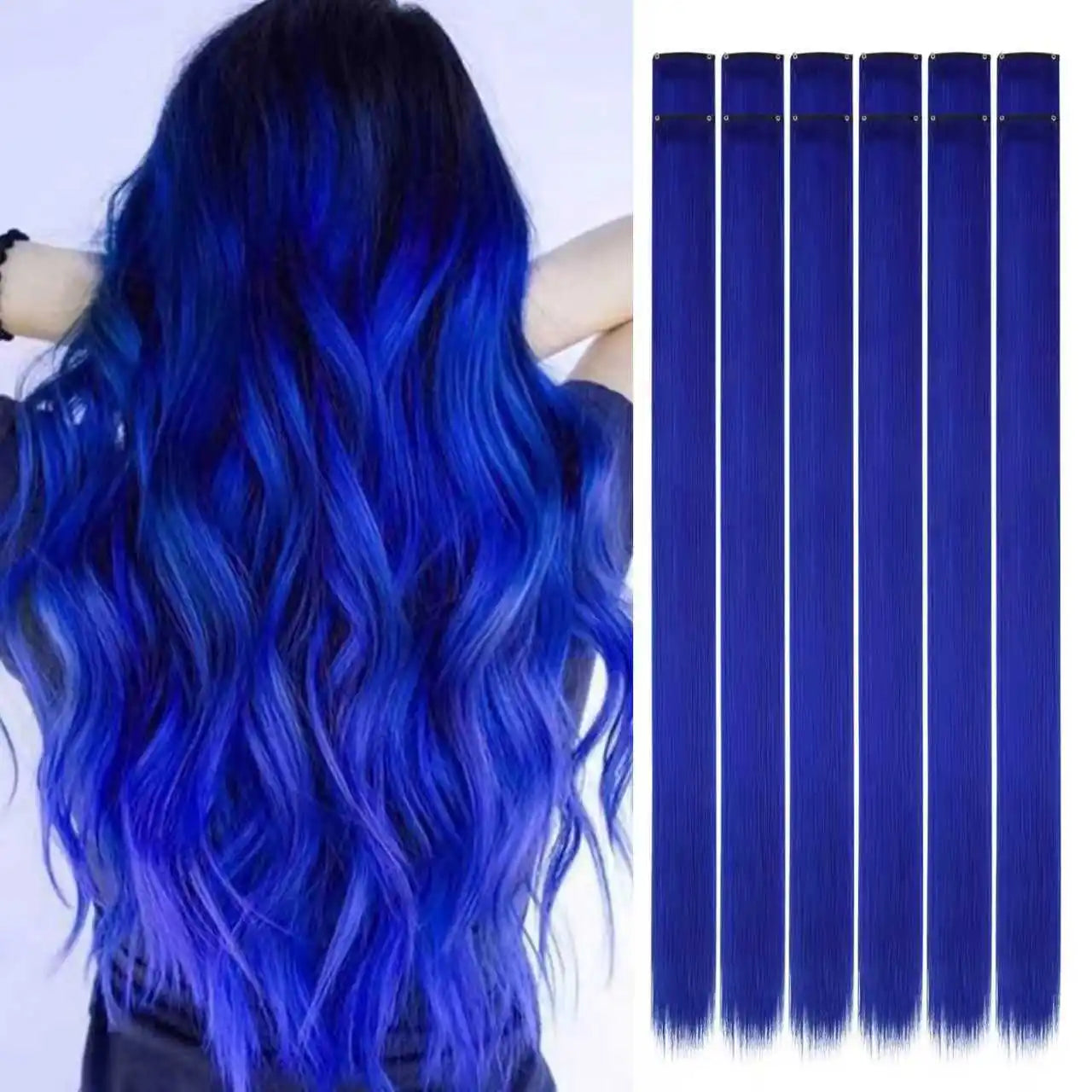 22 inch Colored Hair Extensions Straight Hairpiece, Colorful Hair Extensions Party Highlights Clip in Long Synthetic Hair Extens