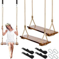 2 Pcs Wood Swing Seat Carbonized Hanging Tree Swing Adjustable Anticorrosive Waterproof Wooden Swing 440lbs Load Indoor Outdoor