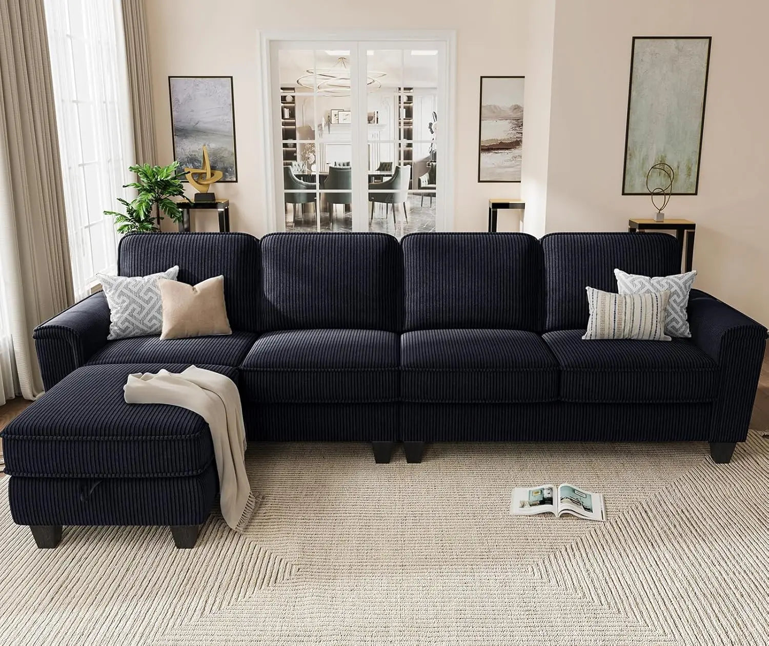 106 Inch L Shaped Sectional Sofa Couch with Storage 5 Seater Corduroy Modern Customized Living Room Home Sofas