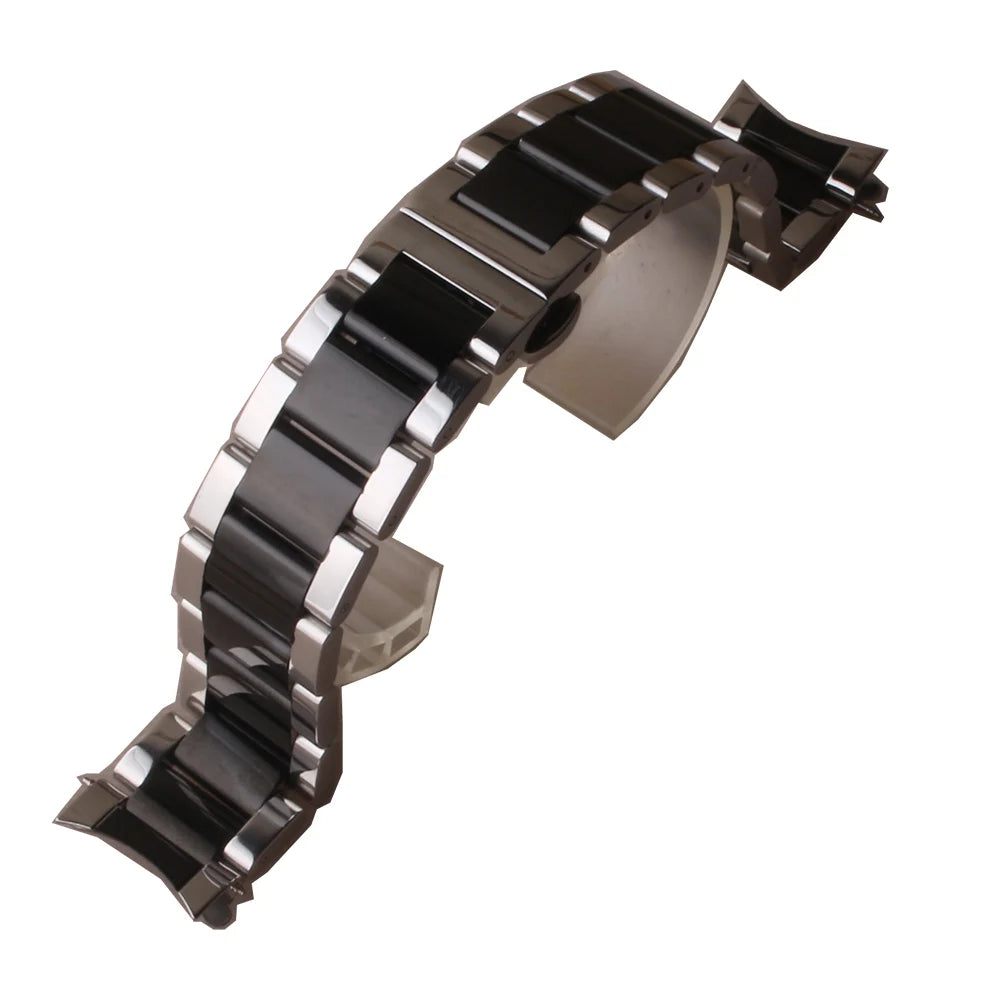 18mm 19mm 20mm 21mm 22mm 24mm Stainless Steel Watch Bracelet Silver with Black Curved End Watchbands Women Men Metal Watch Strap