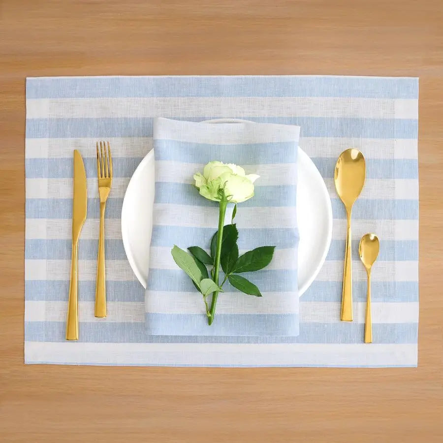Linen Placemats Set of 4 Sorrento Stripe Blue and White Placemats 14 x 19 Inch 100 Pure Linen Place Mats for Winter, Spring, Eas