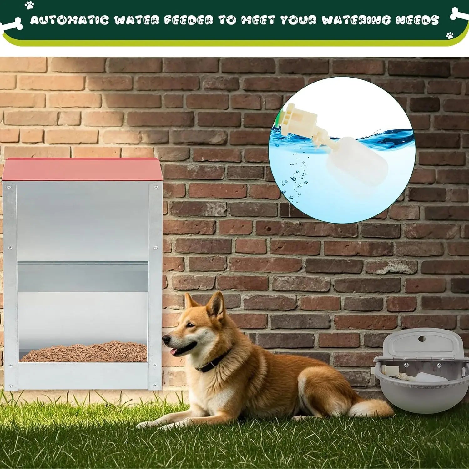 Automatic Dog Feeder and Water Dispenser for Large Dogs, No Installation Galvanized Gravity Feeder with 304 Stainless Steel