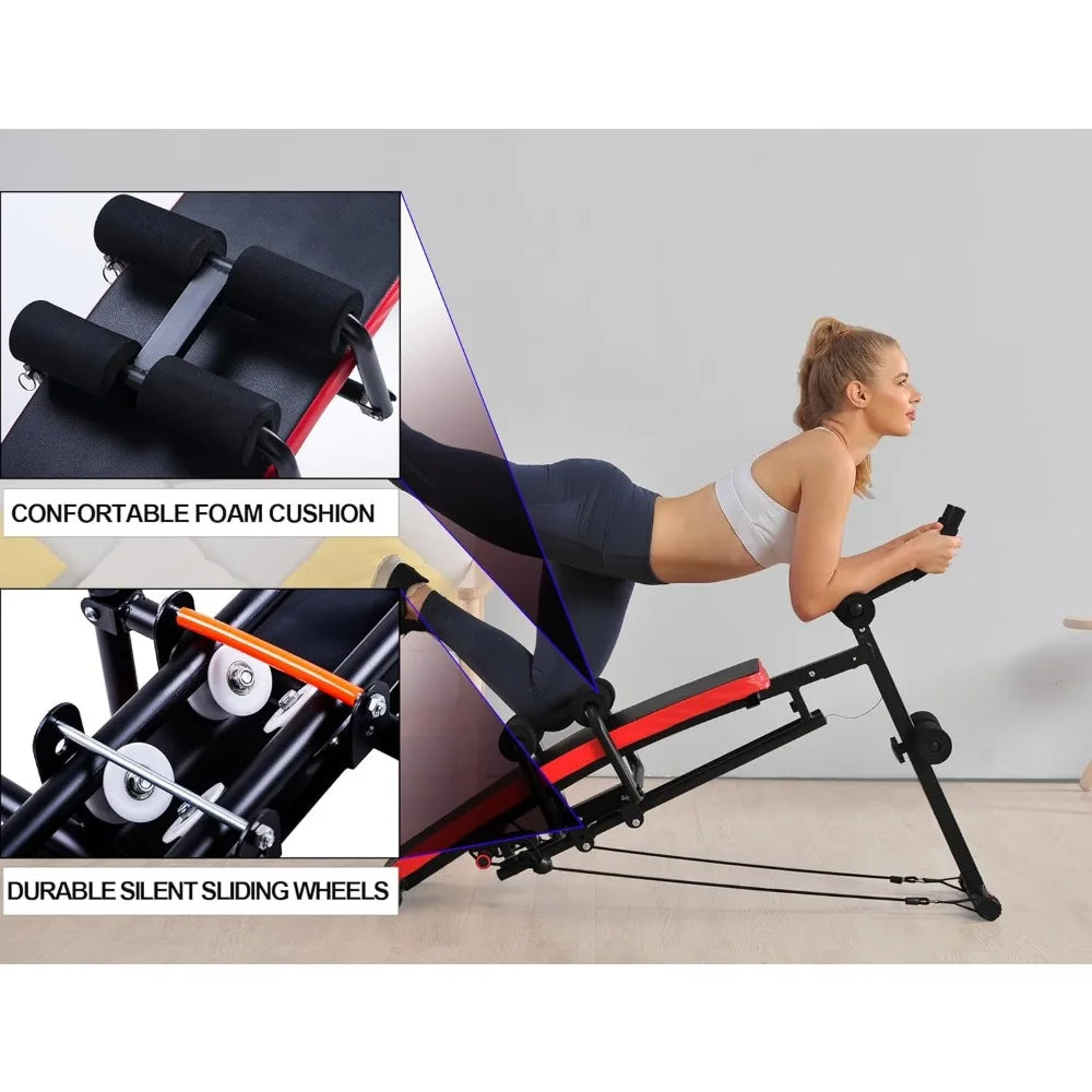 Abs workout machine, core abs workout equipment, adjustable sit-ups, collapsible, resistance band and LCD display