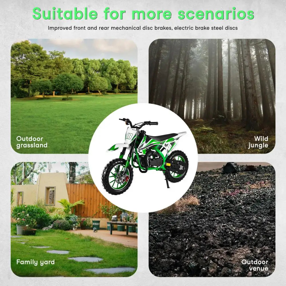49cc 2-Stroke Kids Dirt Bike Gas Power Motocross, Off Road Mini Motorcycle, Pocket Motorbike with Front Rear Disc Brakes (Green)