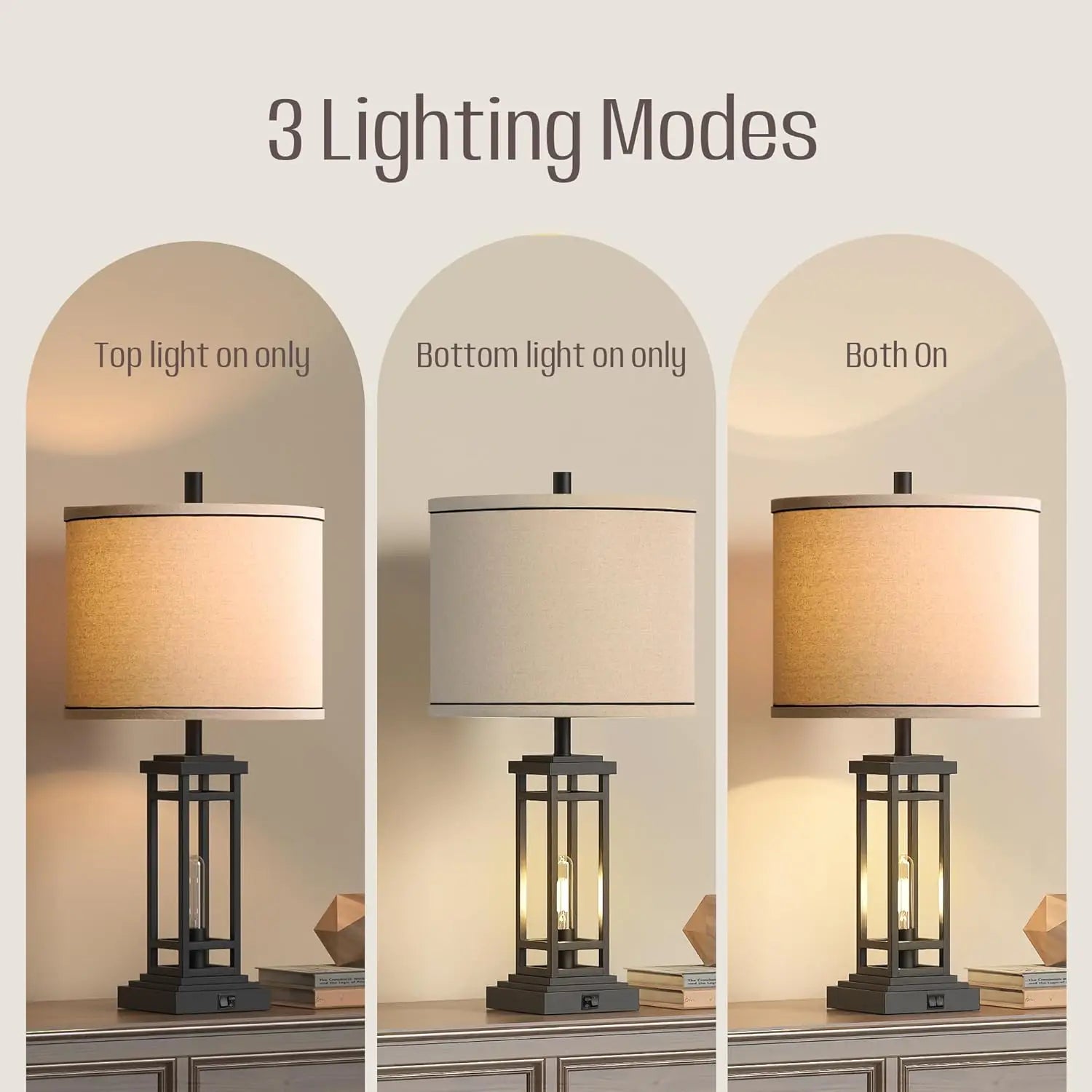 27.5" Tall Farmhouse Table Lamps Set of 2 with USB C/A Charge Ports, Rustic Industrial Black for Bedroom Living Room