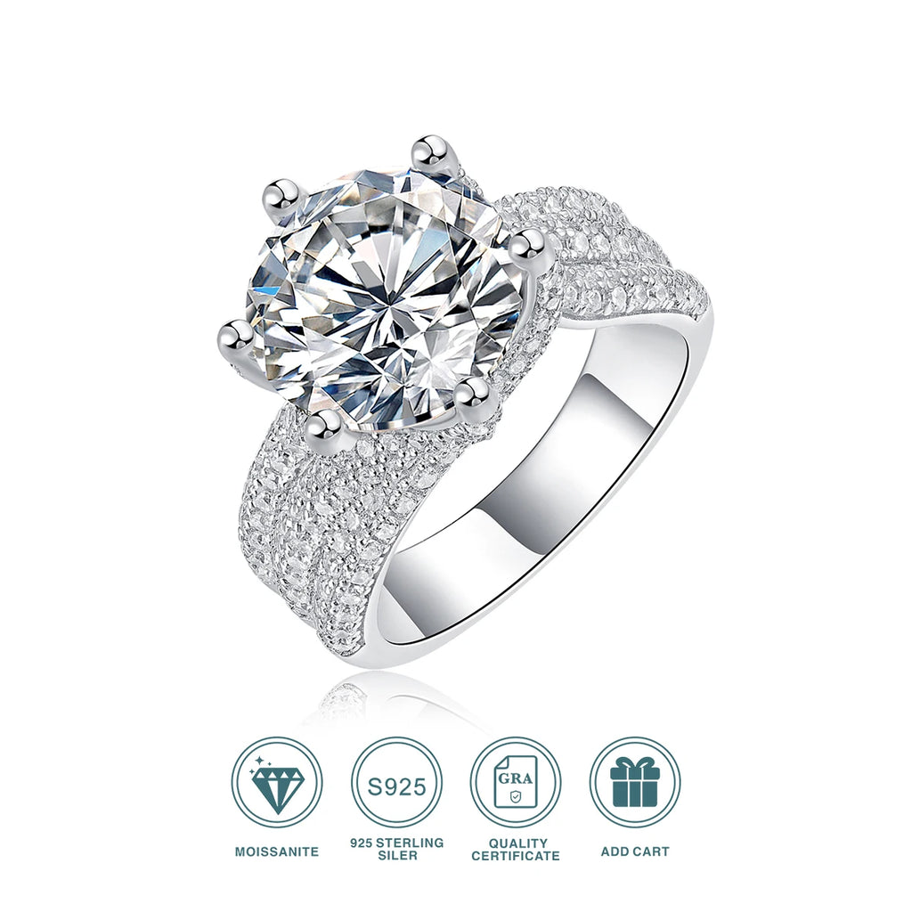 1pc 5ct Moissanite Ring 925 Sterling Silver 18K Gold Plated Luxury Wide Band Gift Jewelry for Women Comes with GRA Certificate
