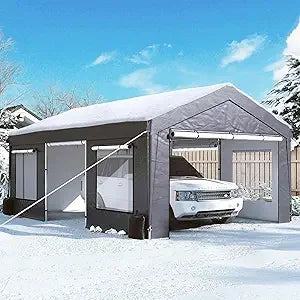 GARTOO Upgrade 12' x 20' Heavy Duty Carport - Extra Large Outdoor Shelter with Roll-up Ventilated Windows & Side Doors, Portable