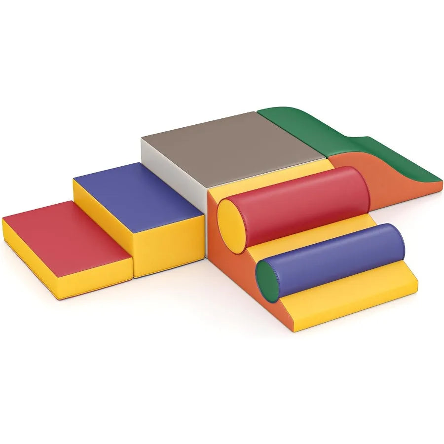Indoor Climbing Toys Equipment for and Soft Foam Climbing Blocks with PU Leather Gym Climb Crawl Classic Grey Macaron Soft Acti