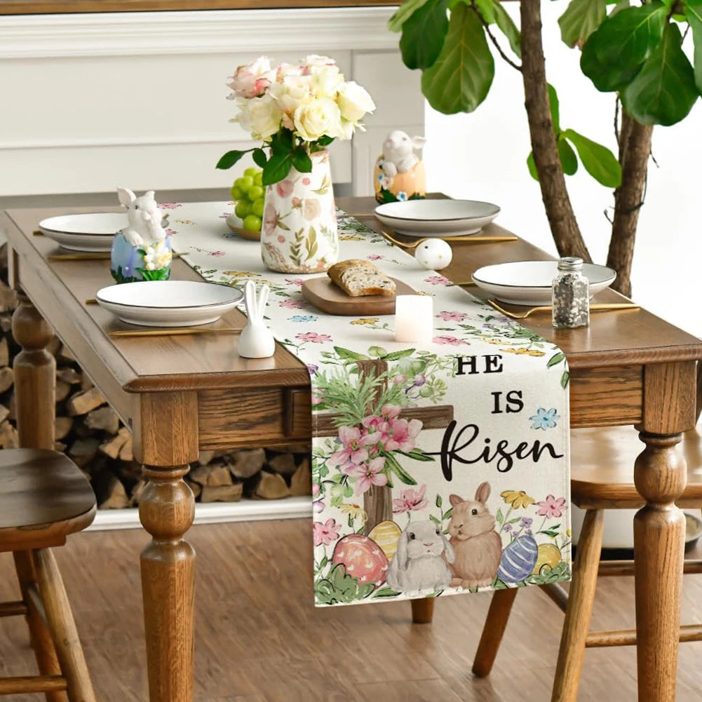 Easter Bunny Linen Table Runner Bunny Dining Table Cloth Placemat Easter Bunny Spring Linen Table Runner Holiday Party Decor