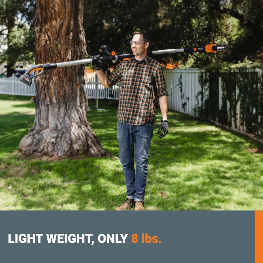 20V 8inch cordless pole chainsaw for efficient tree trimming and branch cutting in gardening forestry and outdoor maintenance w