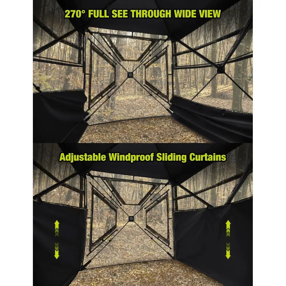 270° Panoramic View Silent Magnetic Door and Sliding Window 2-3 Person Pop-Up Ground Blind with Carry Bag, 300D Durable Camoufla