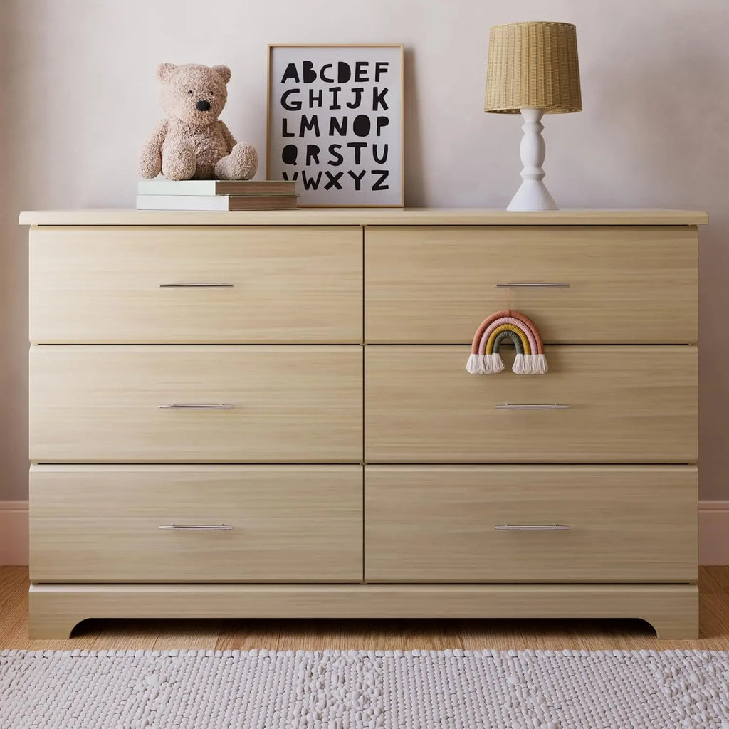 6-Drawer Driftwood Dresser – GREENGUARD Gold Certified, Kids Bedroom Storage Chest with Safety Interlocking Drawers