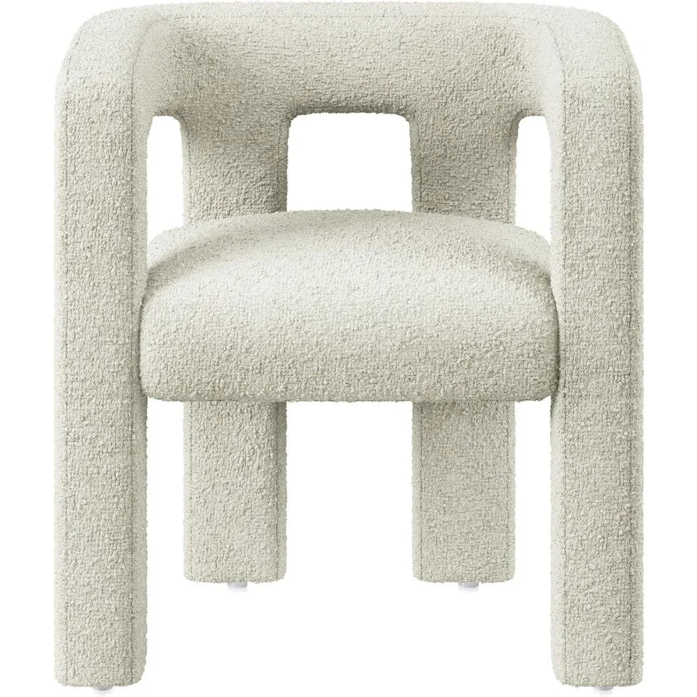 Modern Boucle Barrel Dining Chair, Upholstered Linen Kitchen Boucle Armchair with Sidearms and Back, for Dining Room Living Roo