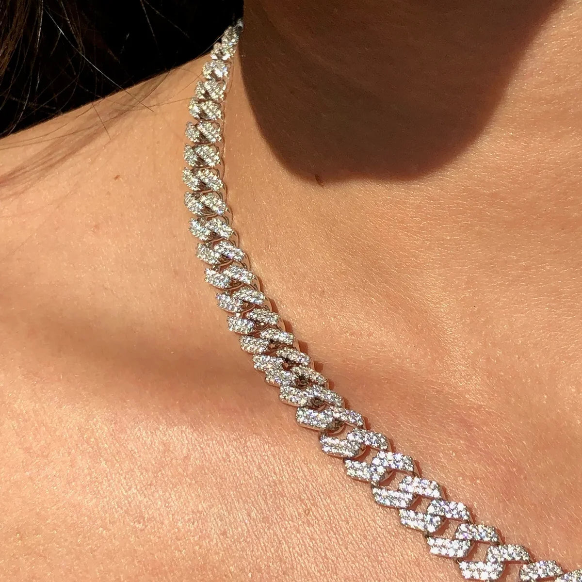 JIUZUAN D color full moissanite Cuban chain women's necklace men's S925 silver necklace hip hop fashion luxury boutique jewelry