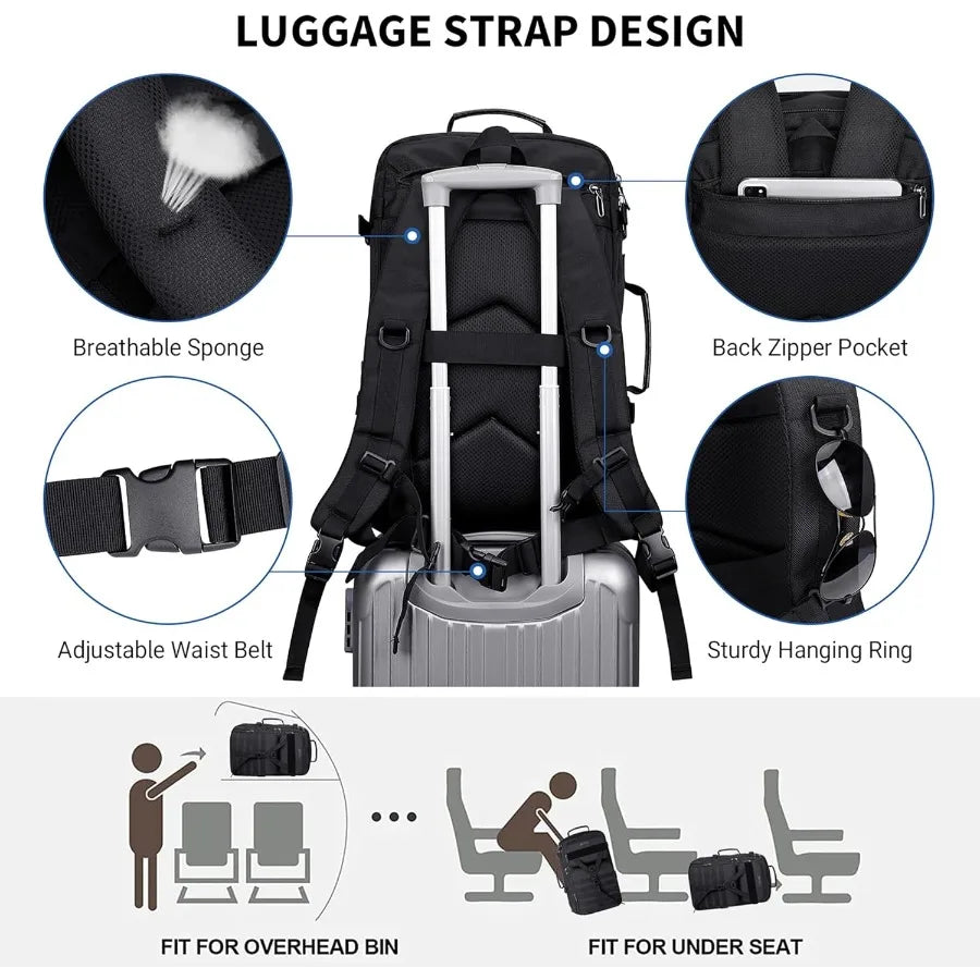 WITZMAN Carry On Travel Backpack for Men Large Convertible 45L Fit 17 Inch Laptop Backpack 3 in 1 Bag for Airline Approved B688