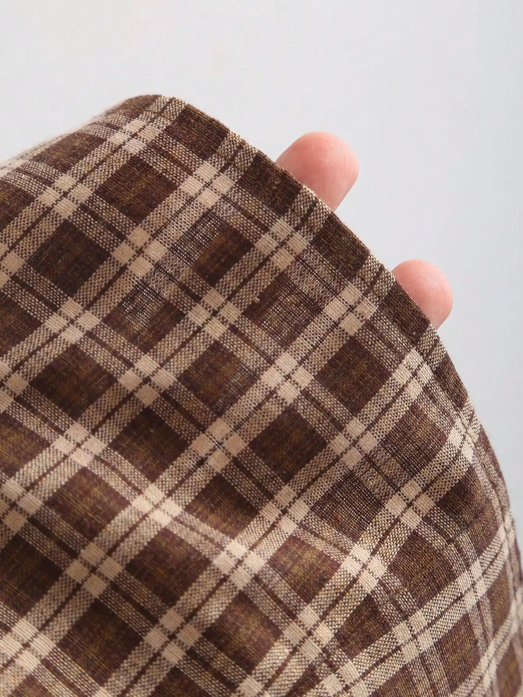 Plaid Off Shoulder Mini Dress with Button Front and Ruffle Sleeves for Women