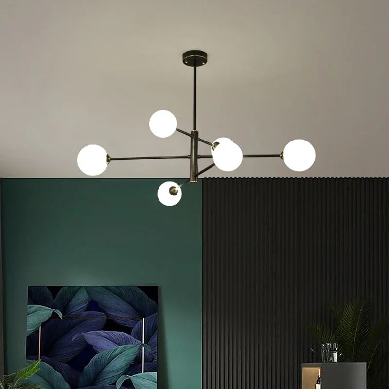 Modern Glass Ball Led Ceiling Chandelier Black Gold for Bedroom Living Dining Room Table Pendant Lamp Lusters Luminaire Lighting