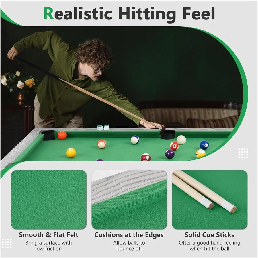 Portable Billiard Table 3FT 4FT 6FT Wooden Game Table with Cues Balls Triangle Chalks Brush for Adults Home Game Room Bar Indoo