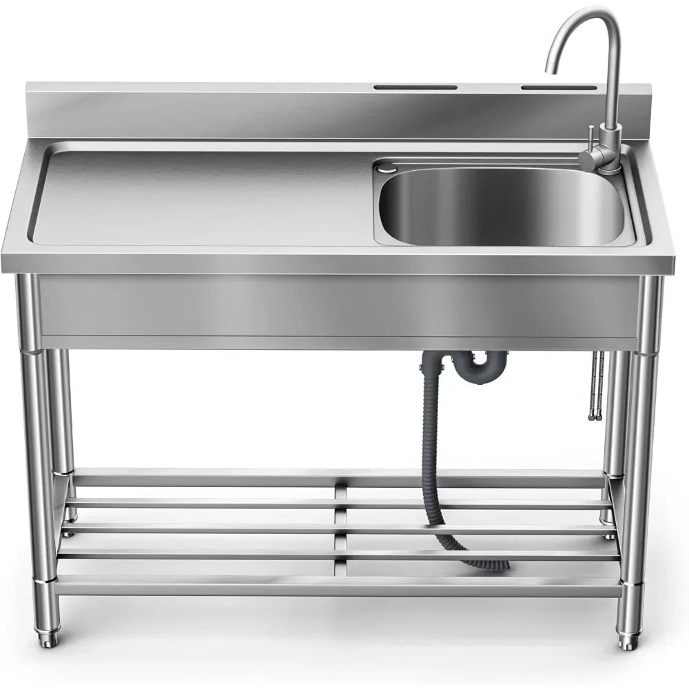 Stainless Steel Sinks, Free Standing Kitchen Sink with Countertop Workstation, Utility Sink Single Bowl