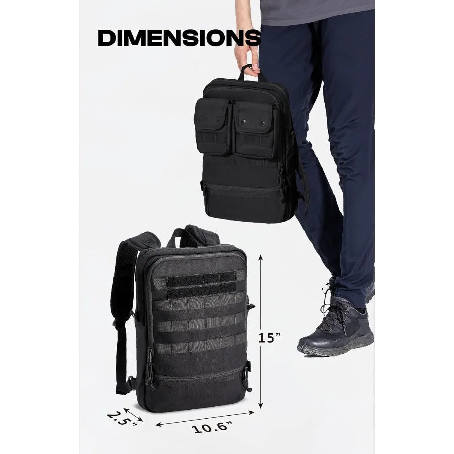 ® 15" Black Tactical Laptop Backpack For Men EDC Backpack with MOLLE Attachements Survival Tactical Backpack for 1 Day