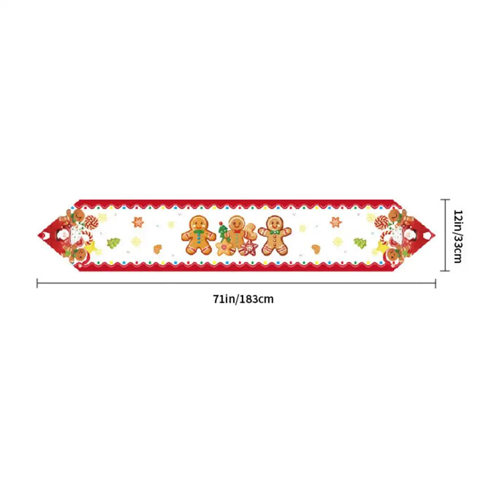 Christmas Table Runner 72 Inch Linen Tablecloth Gingerbread Man Santa Claus Winter Table Runner For Winter Party Decorations