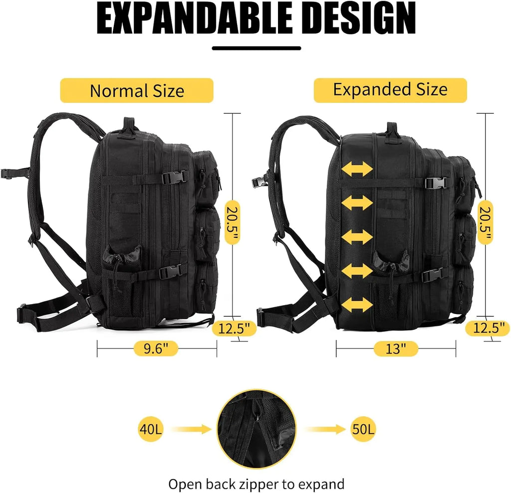 Tactical Backpack for Men, 40/50L Expandable Military Hiking & Camping Rucksack, Waterproof MOLLE Assault Pack