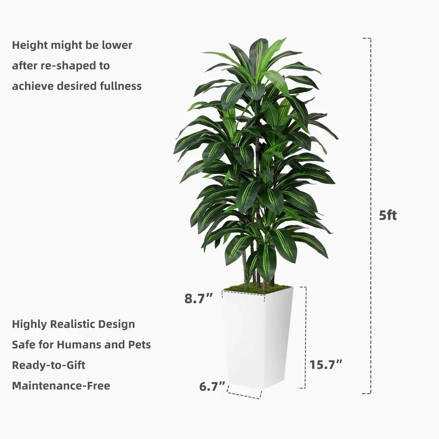 Dracaena Tree 5FT Fake Tree with Black Tall Planter Faux Yucca Tall Fake Floor Plant in Pot Artificial Plant for Home Office Liv