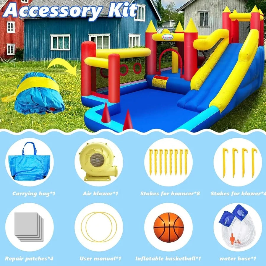 Bounce HouseInflatable Bouncer with Air Blower for 310 Outdoor and Indoor Jumping Castle with Long Slide Trampoline Obstacles C