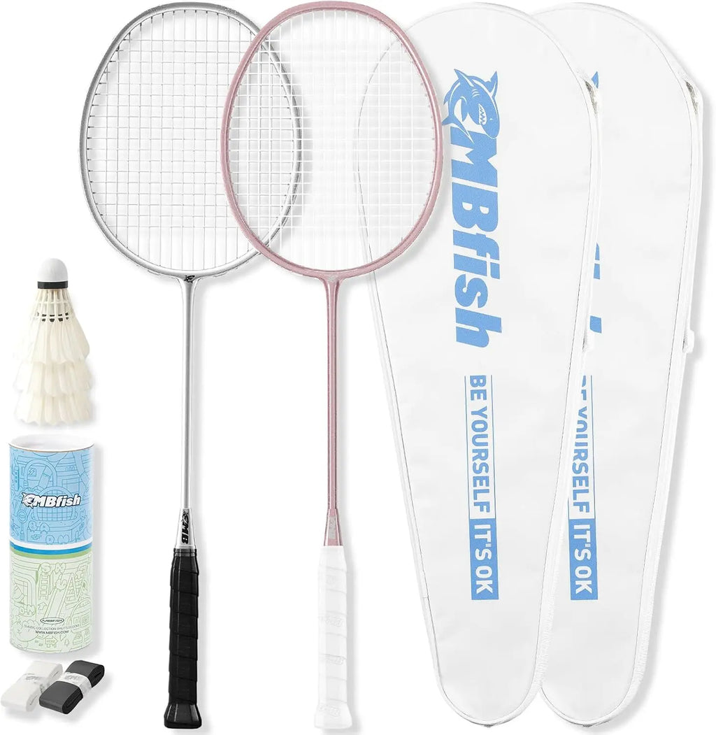 Carbon Fiber Badminton Racket Set with 2 Racquets, Shuttlecocks, Grip Tapes, and Bags for Outdoor and Gym Use