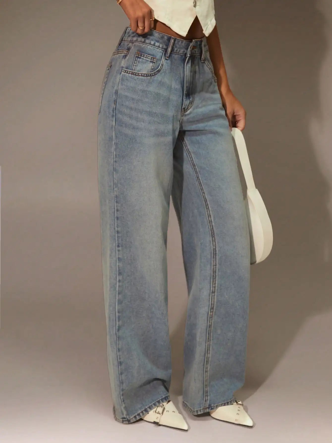 Women's High Waist Wide Leg Denim Jeans - Casual Y2K Style for Streetwear & Going Out