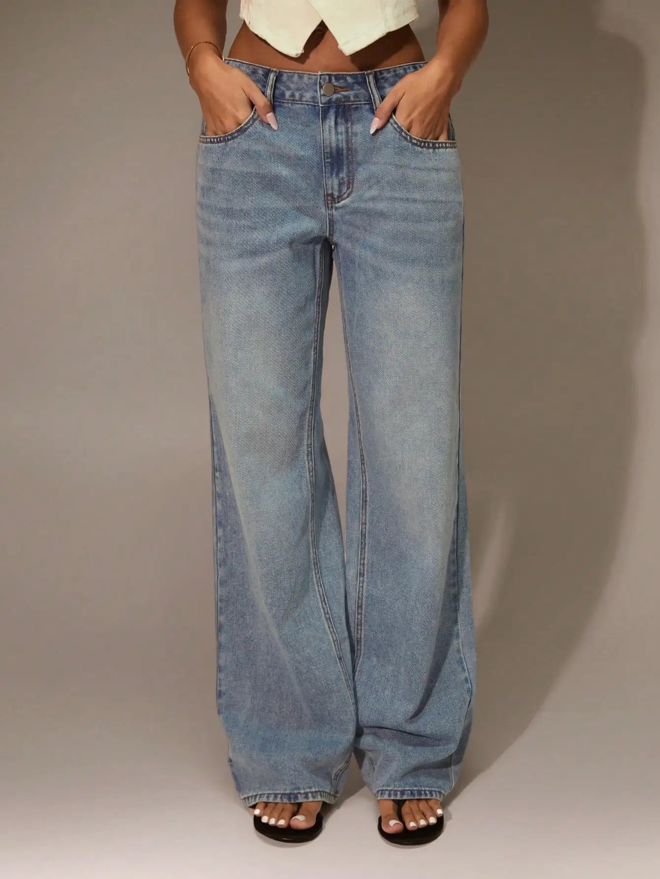 Women's High Waist Wide Leg Denim Jeans - Casual Y2K Style for Streetwear & Going Out