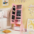 Freestanding Kids Jewelry Organize Armoire Cabinet w/Storage and 2 Tilt Angles