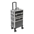 Professional Rolling Makeup Train Case with Shoulder Strap & 4 Keys, Large Storage Cosmetic Trolley Salon Barber Case