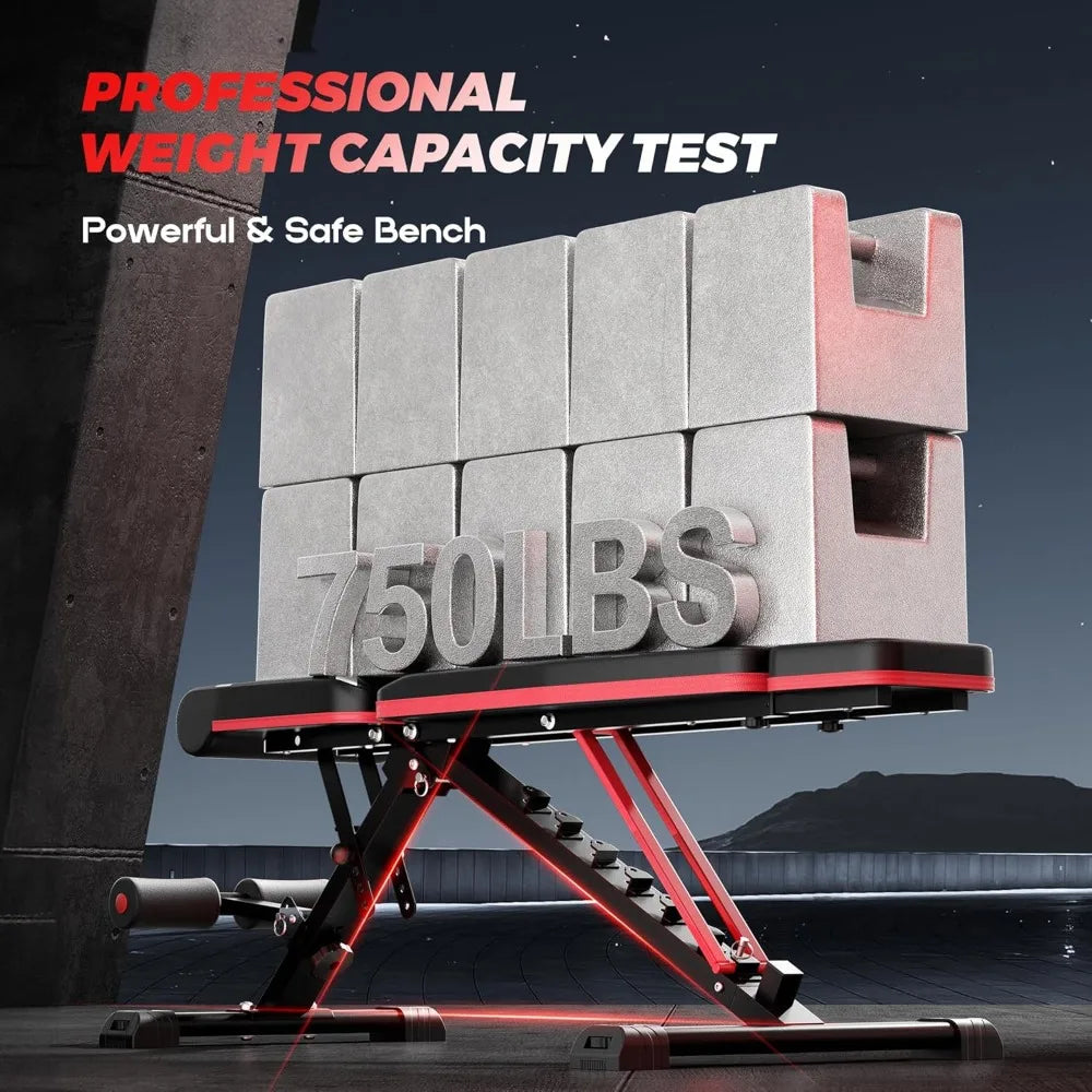 Adjustable weight bench with headrest, foldable exercise bench, suitable for home gym, exercise bench