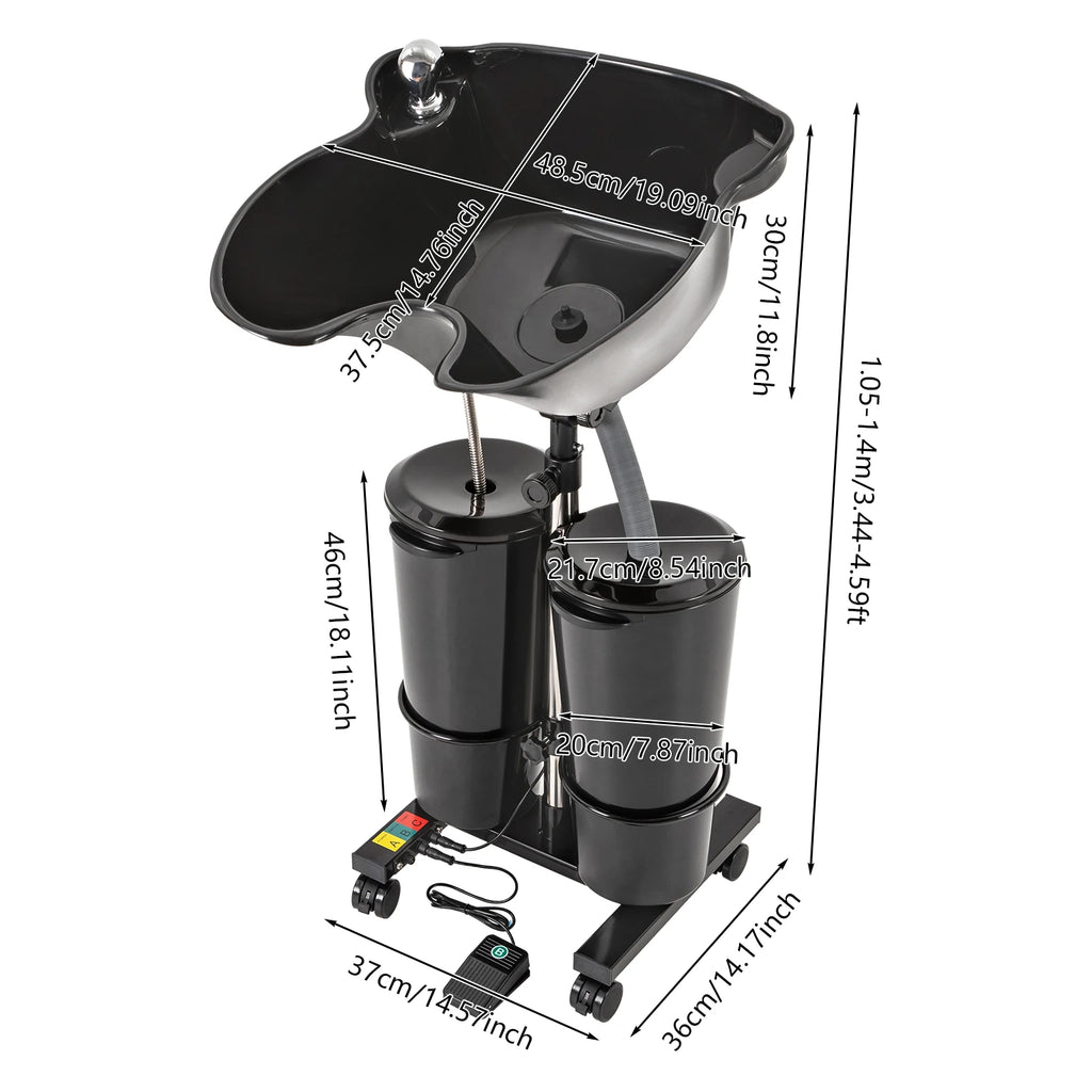 Portable Shampoo Basin with 2-Buckets Mobile Hair Wash Basin Height Adjustable For Salon Spa