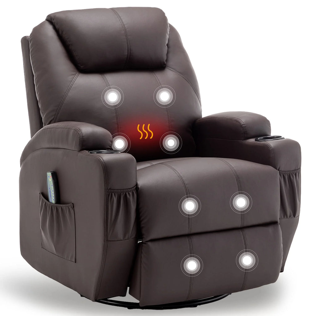 Recliner Chair with Massage and Heat, 360° Swivel Rocking Chairs for Adults, Remote Control and Cup Holder for Living Room
