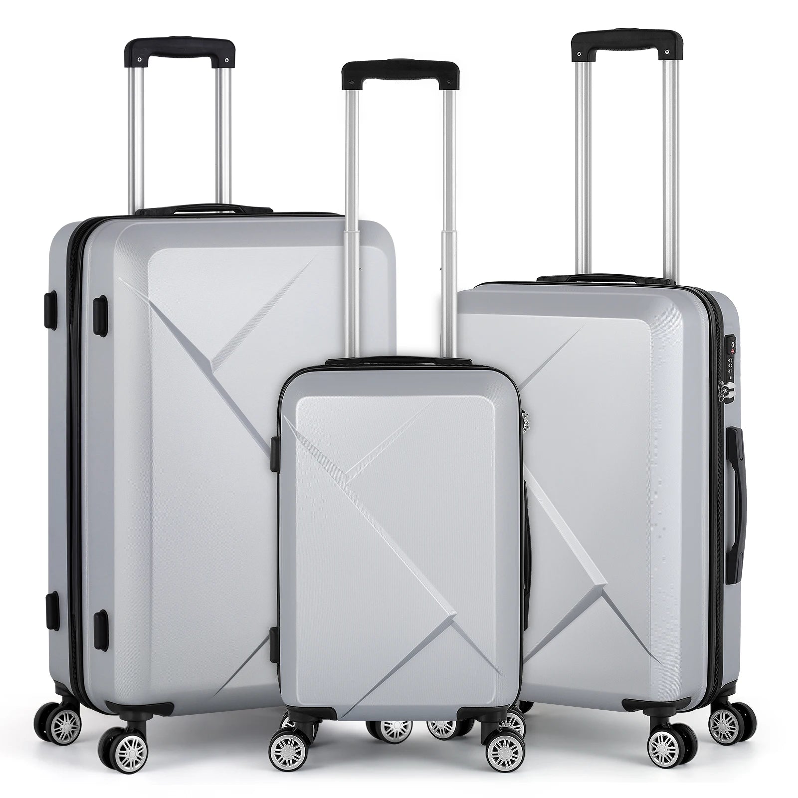 3-PC ABS 20/24/28in Luggage Set w/360° Spinner Wheels & Retractable Handle - Airline Approved Lightweight Suitcases, Smooth Zipp