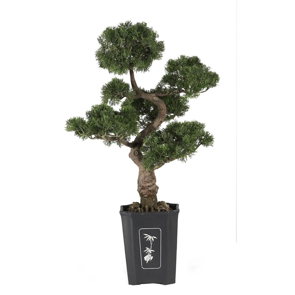 30" Artificial Cedar Bonsai Tree w/517 Lvs in Square Black Vase.