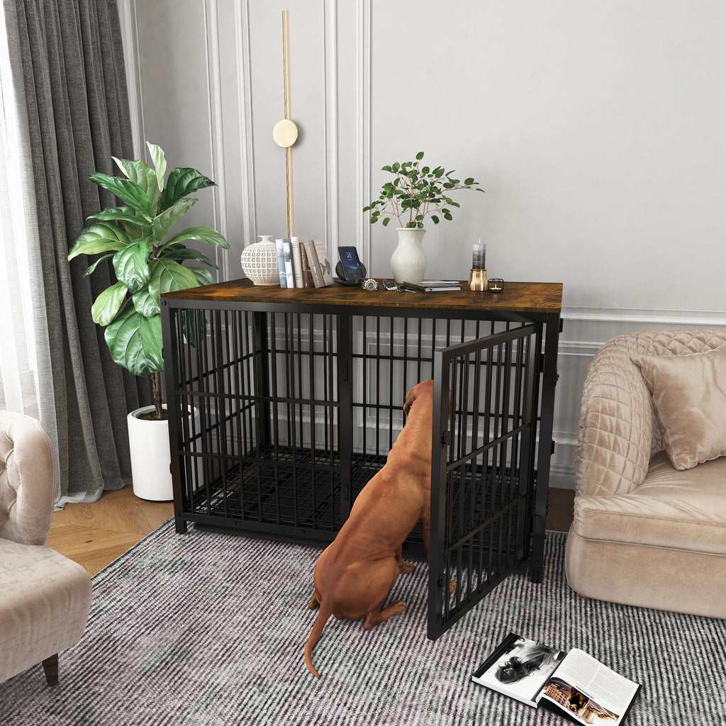 Furniture Style Dog Cage Extra Large Wooden Pet Kennel End Side Table with Tray and 3 Doors for Medium to Large Dogs