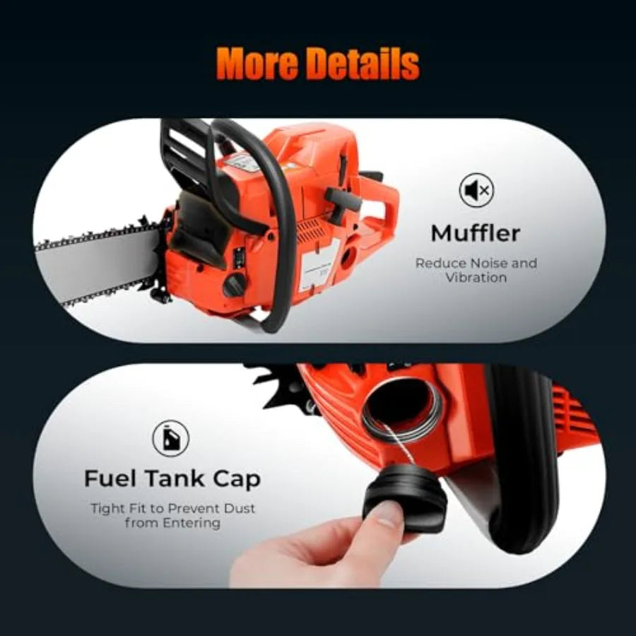 28Inch 71CC Gas Chainsaw 2-Stroke Cordless Hand Pull Start Single Cylinder Gasoline Powered Chainsaw for Forest Wood Garden and