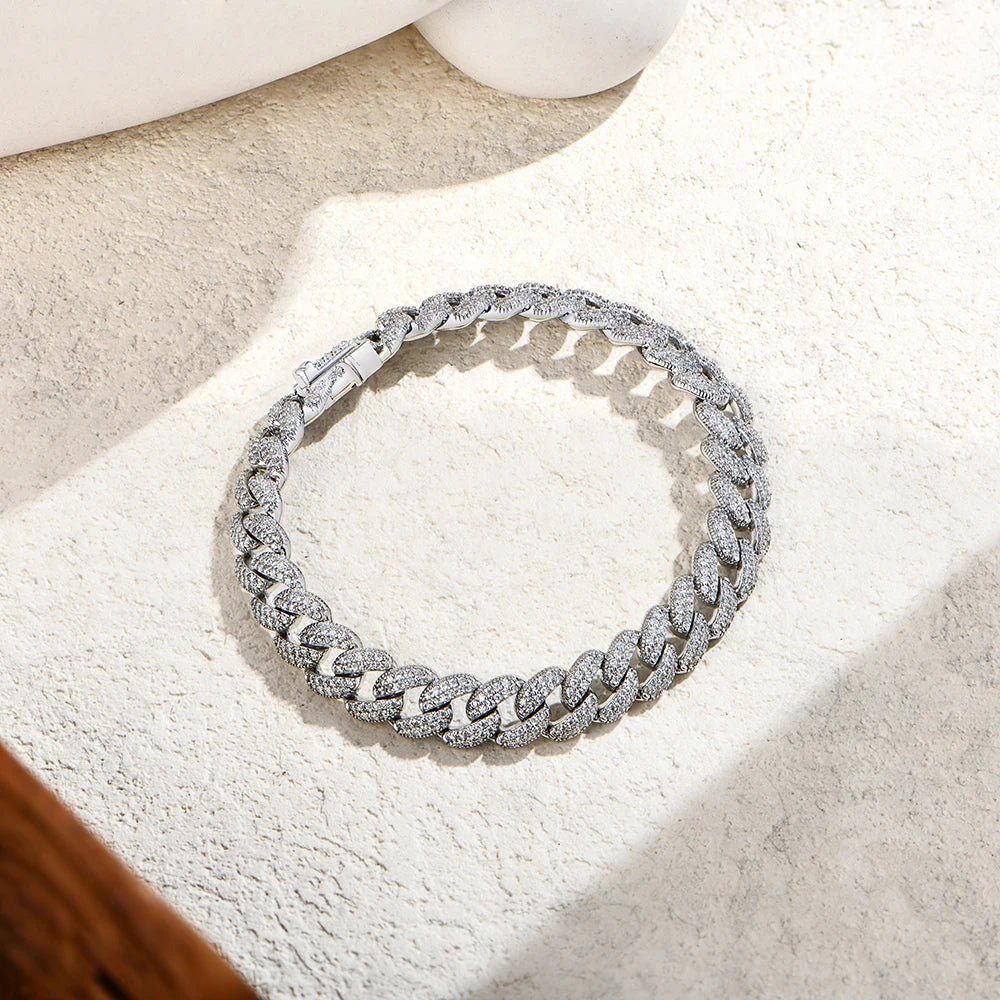 ATTAGEMS DVVS1 Full Moissanite Cuba Chain for Man Women 925 Sterling Silver 18k Gold Plated Hip Hop Tennis Bracelet Fine Jewelry