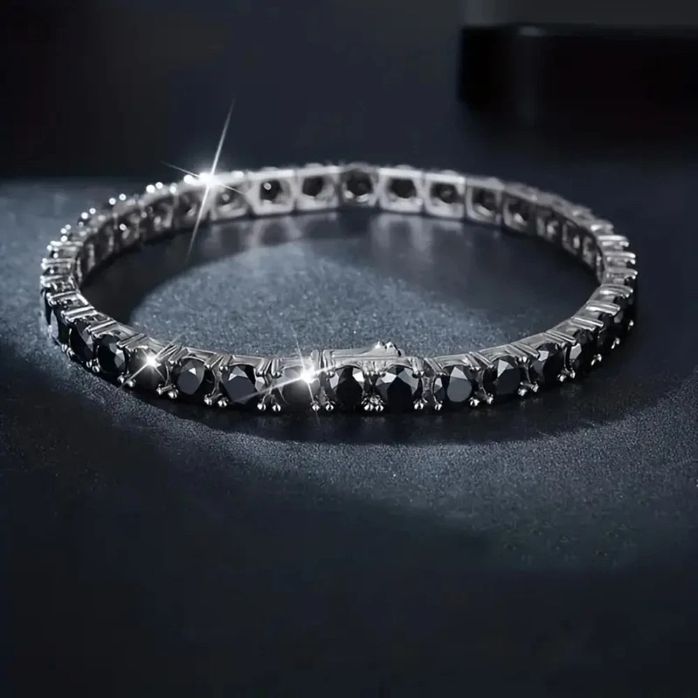 S925 Silver Plated 18K Gold Bracelet, Unisex Fashion Strap with Black Moissanite, Comes with Gift Box, Mother's Day Gift
