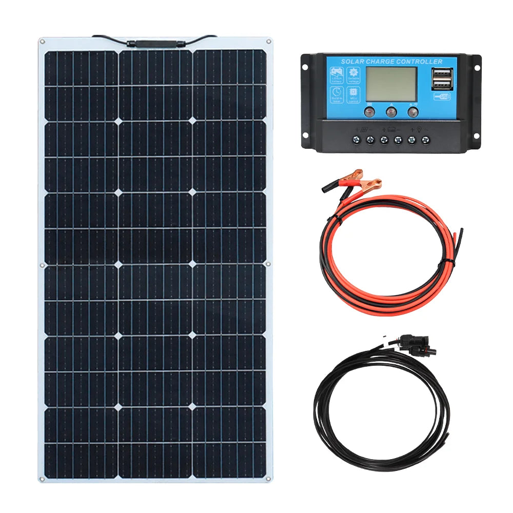 12v portable Solar Panel Flexible 18V 100W 1000W 500W 400w 300W 200w plate CELLS Monocrystalline silicon Panel Solar kit charger