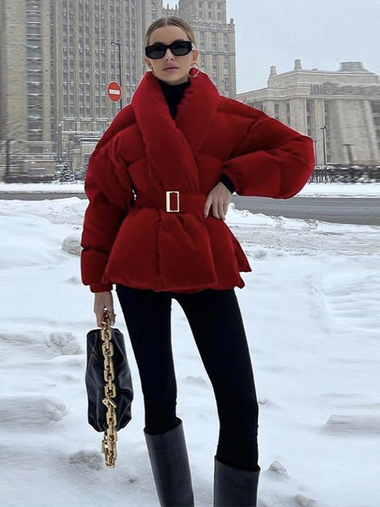 Lace up Cotton Jacket Woman Solid Color Long Sleeves Waist Cinching Versatile Coats Street Chic Women's New Warm Jackets