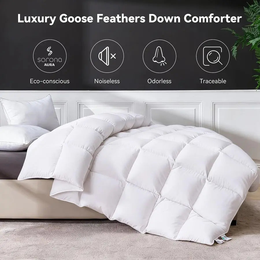 Feather Down Fiber Comforter Full Size, Ultra Soft Medium Warm Duvet Insert, All Season Luxury Hotel Bedding Comforters with Cor